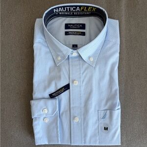 NWT Nautica Flex Men's Light Blue Gingham Dress Shirt